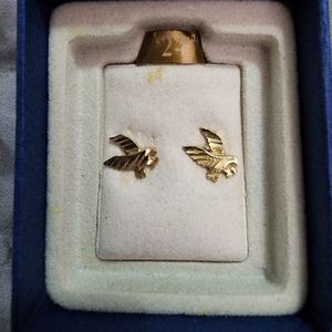 Diamond Cut 10k Gold Eagle Post Earrings - Vintage